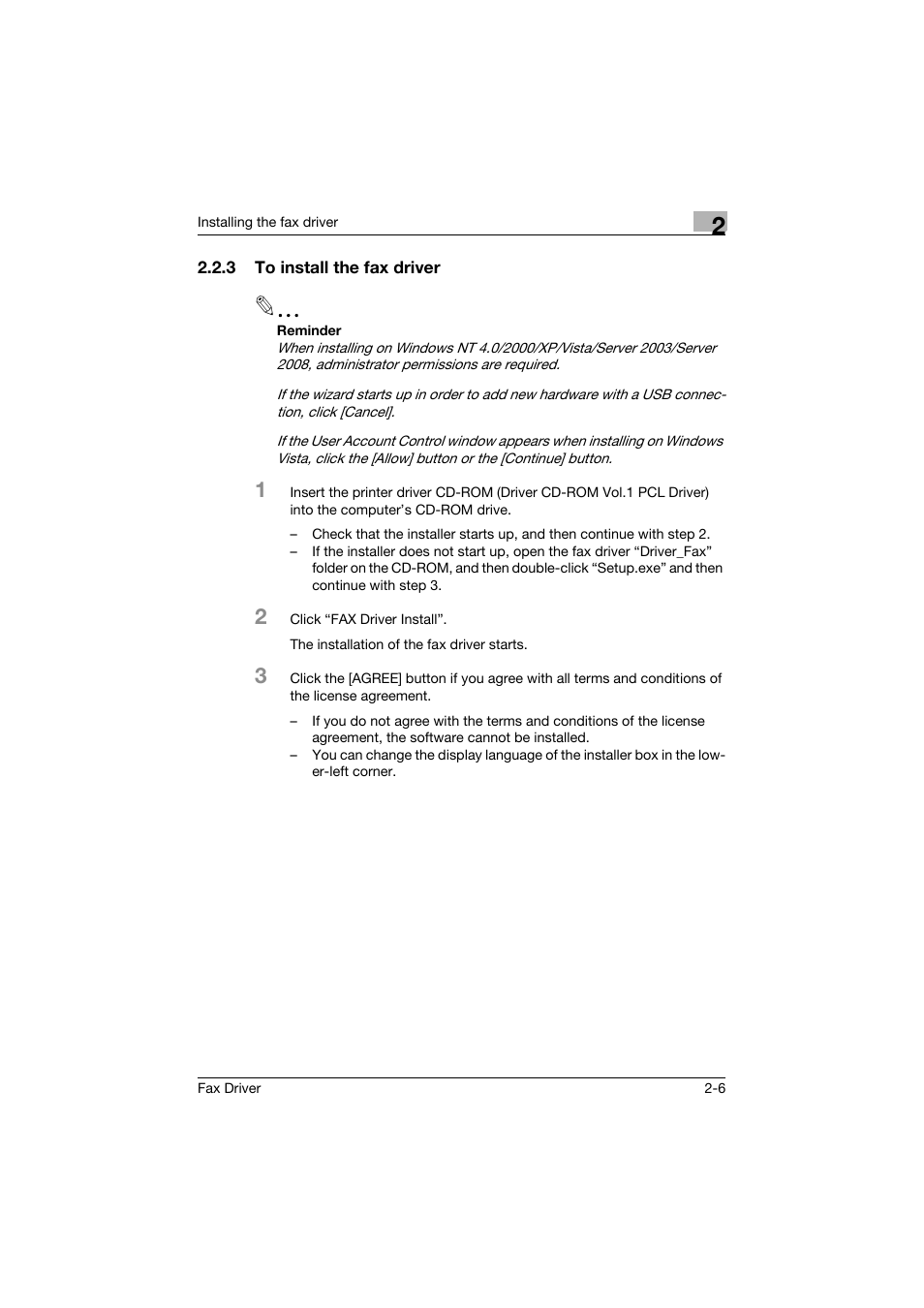 3 to install the fax driver, To install the fax driver -6 | Konica Minolta bizhub 282 User Manual | Page 26 / 94