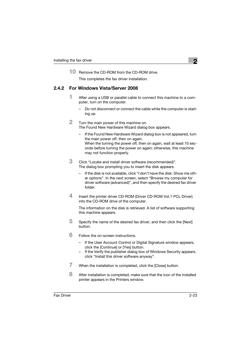 2 for windows vista/server 2008, For windows vista/server 2008 -23 | Konica Minolta bizhub 282 User Manual | Page 43 / 94