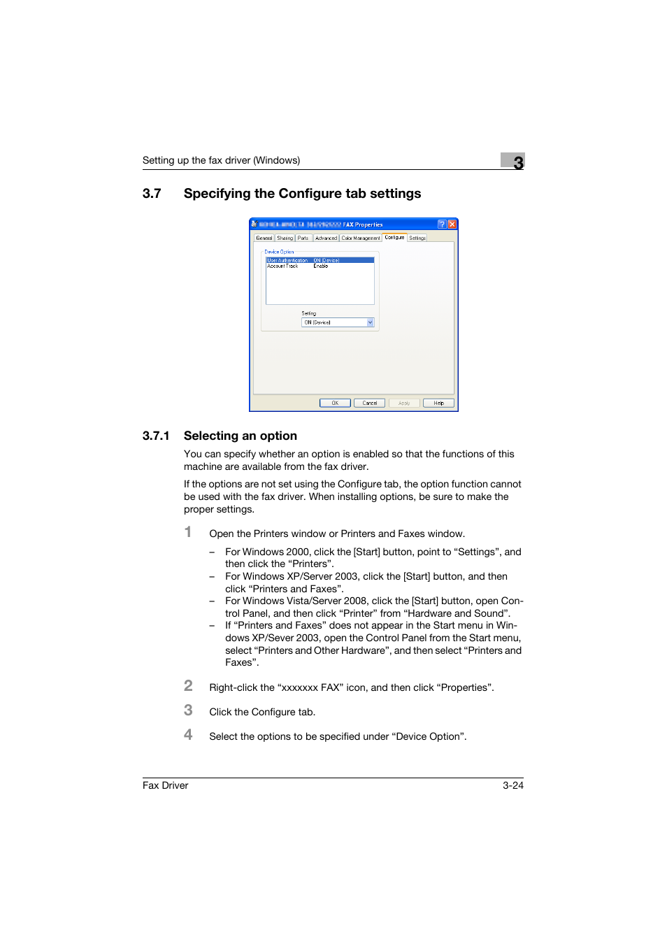 7 specifying the configure tab settings, 1 selecting an option, Specifying the configure tab settings -24 | Selecting an option -24 | Konica Minolta bizhub 282 User Manual | Page 71 / 94