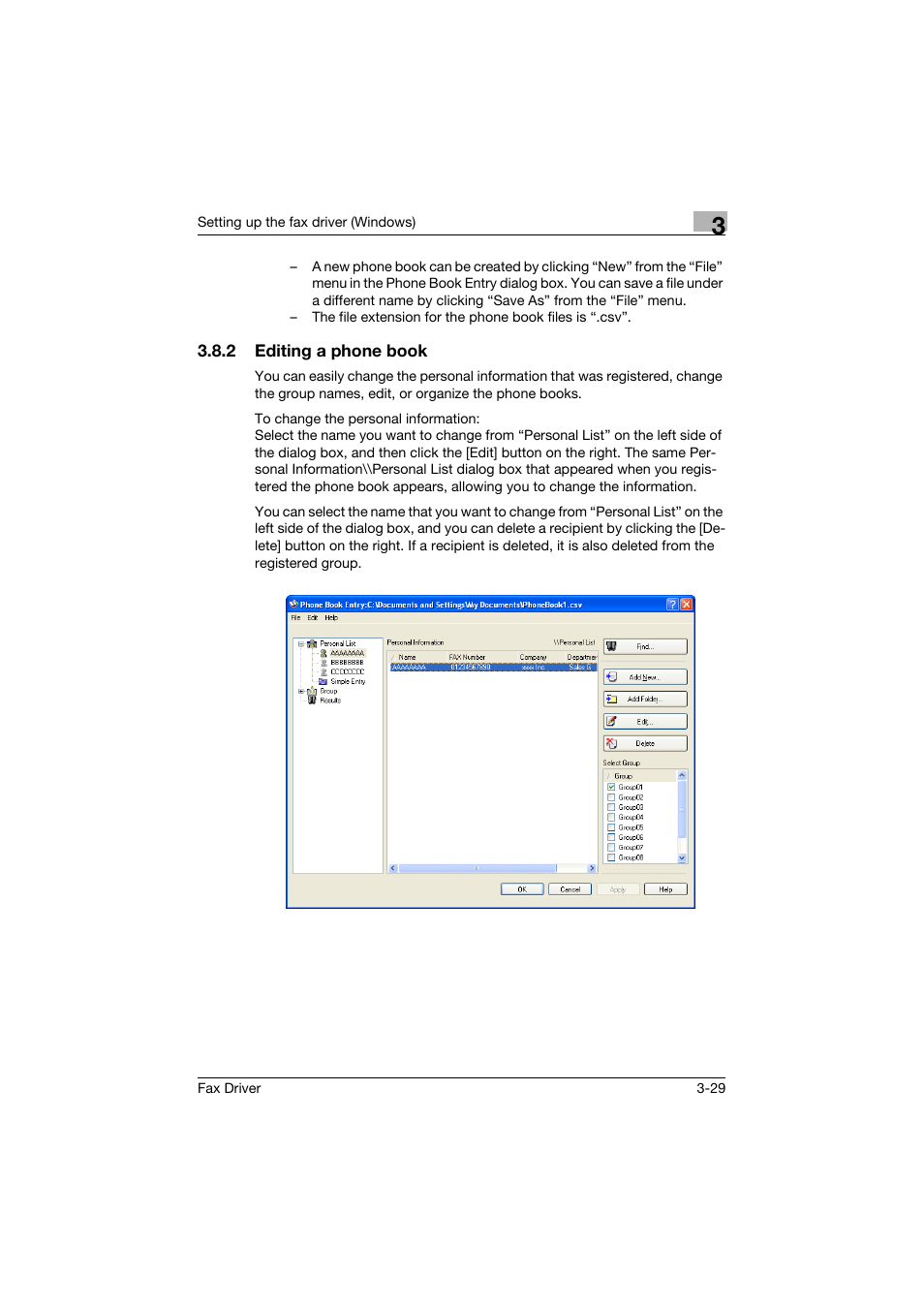 2 editing a phone book, Editing a phone book -29 | Konica Minolta bizhub 282 User Manual | Page 76 / 94