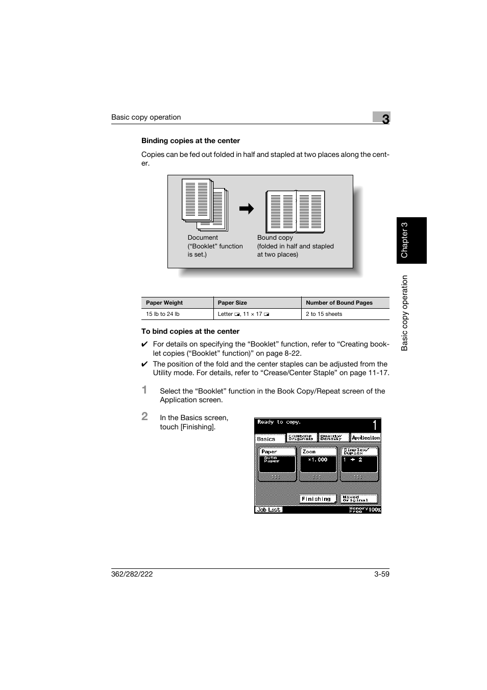 Binding copies at the center, To bind copies at the center | Konica Minolta bizhub 282 User Manual | Page 174 / 424