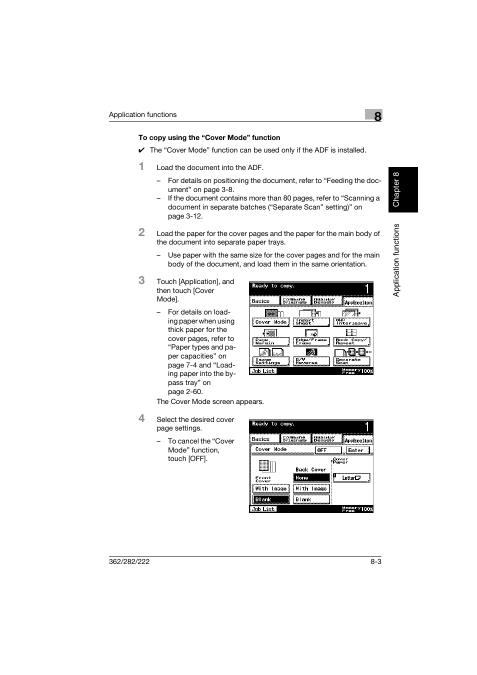 To copy using the “cover mode” function, To copy using the “cover mode” function -3 | Konica Minolta bizhub 282 User Manual | Page 274 / 424