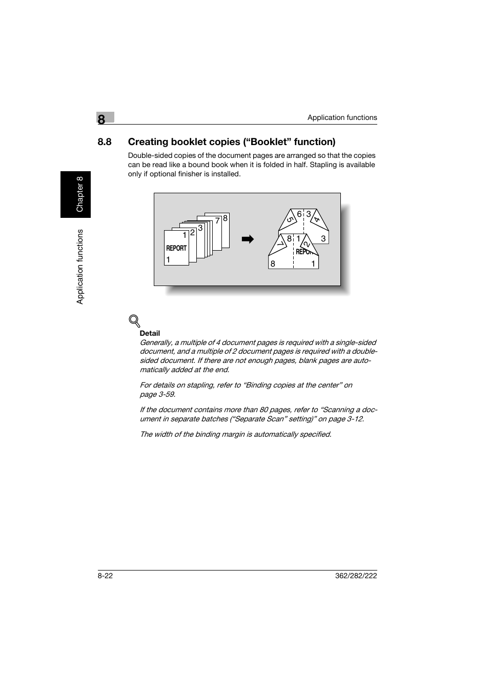 8 creating booklet copies (“booklet” function), Creating booklet copies (“booklet” function) -22 | Konica Minolta bizhub 282 User Manual | Page 293 / 424