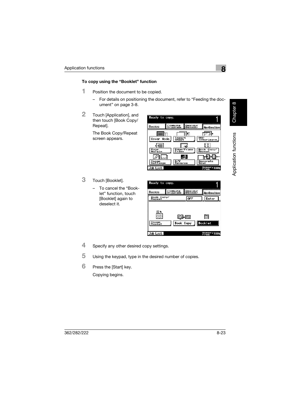 To copy using the “booklet” function, To copy using the “booklet” function -23 | Konica Minolta bizhub 282 User Manual | Page 294 / 424