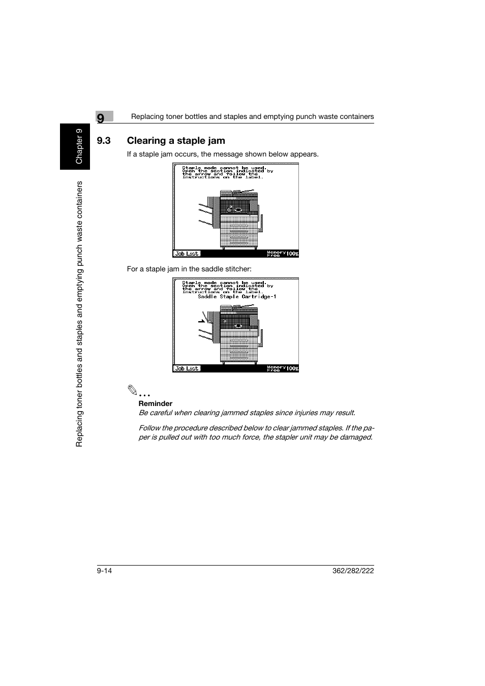 3 clearing a staple jam, Clearing a staple jam -14 | Konica Minolta bizhub 282 User Manual | Page 321 / 424