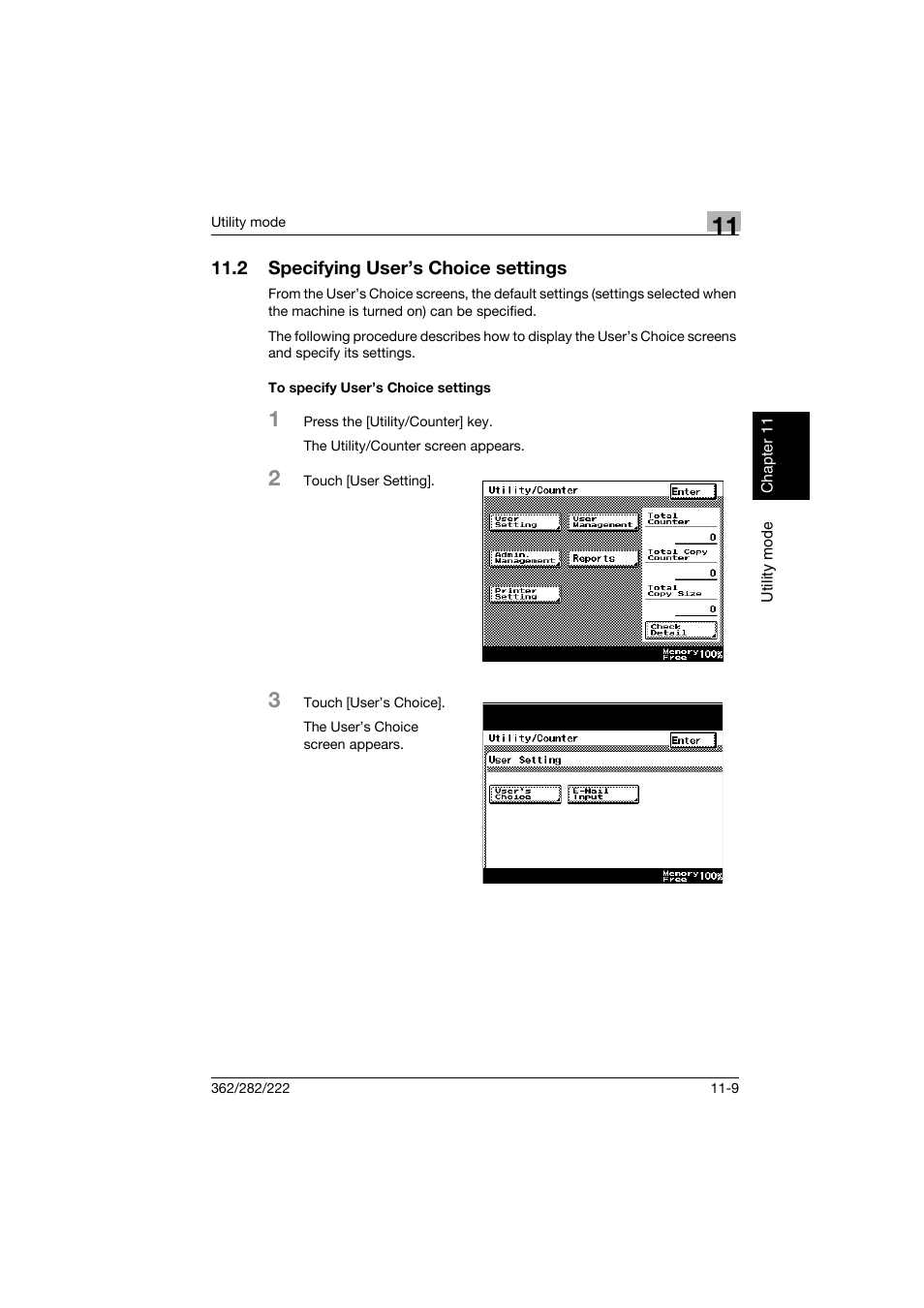 2 specifying user’s choice settings, To specify user’s choice settings, Specifying user’s choice settings -9 | To specify user’s choice settings -9 | Konica Minolta bizhub 282 User Manual | Page 350 / 424