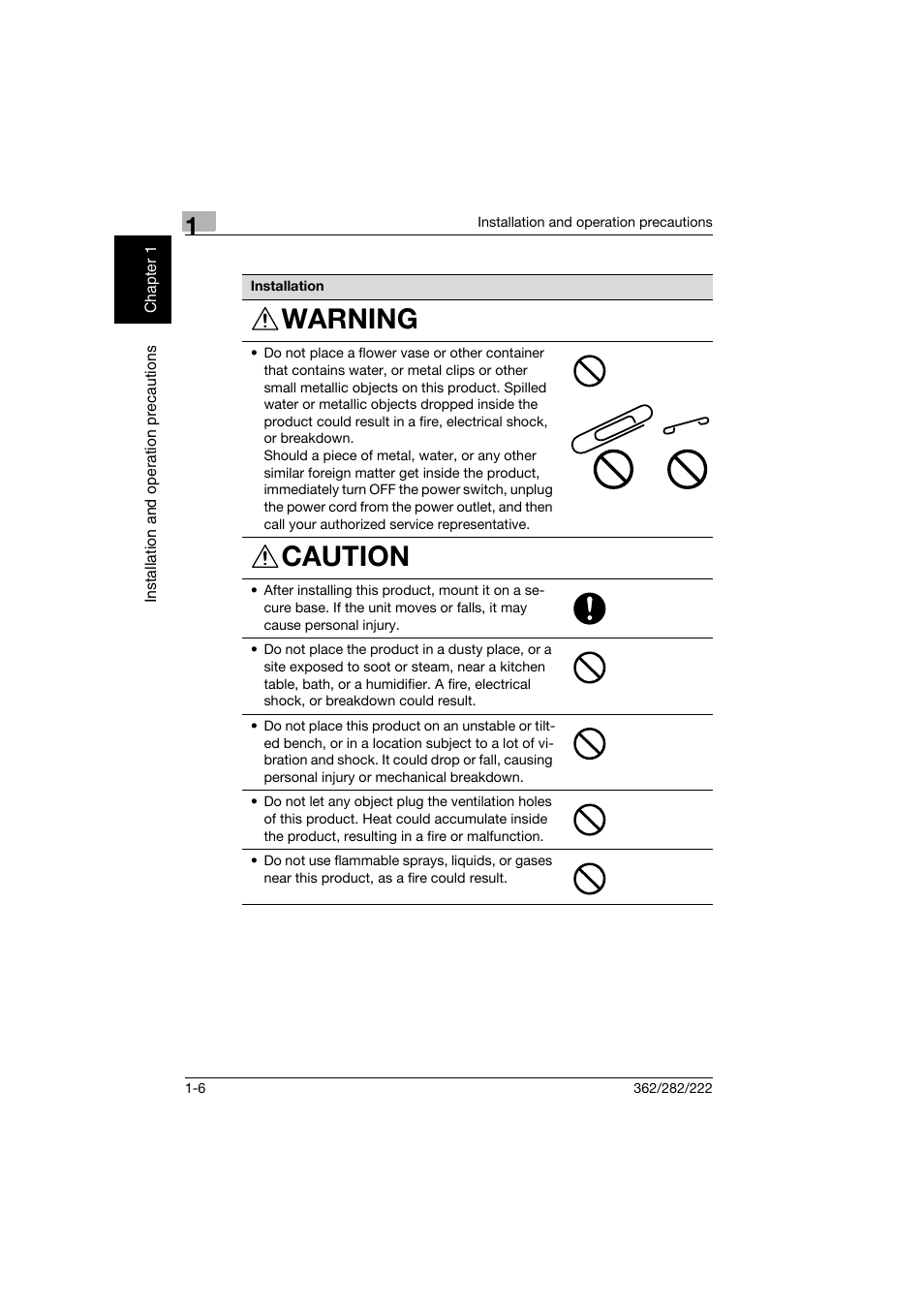 Warning, Caution | Konica Minolta bizhub 282 User Manual | Page 37 / 424