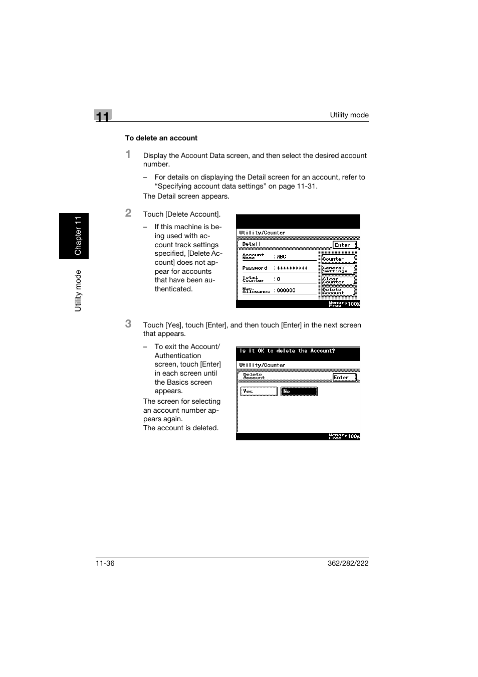 To delete an account, To delete an account -36 | Konica Minolta bizhub 282 User Manual | Page 377 / 424