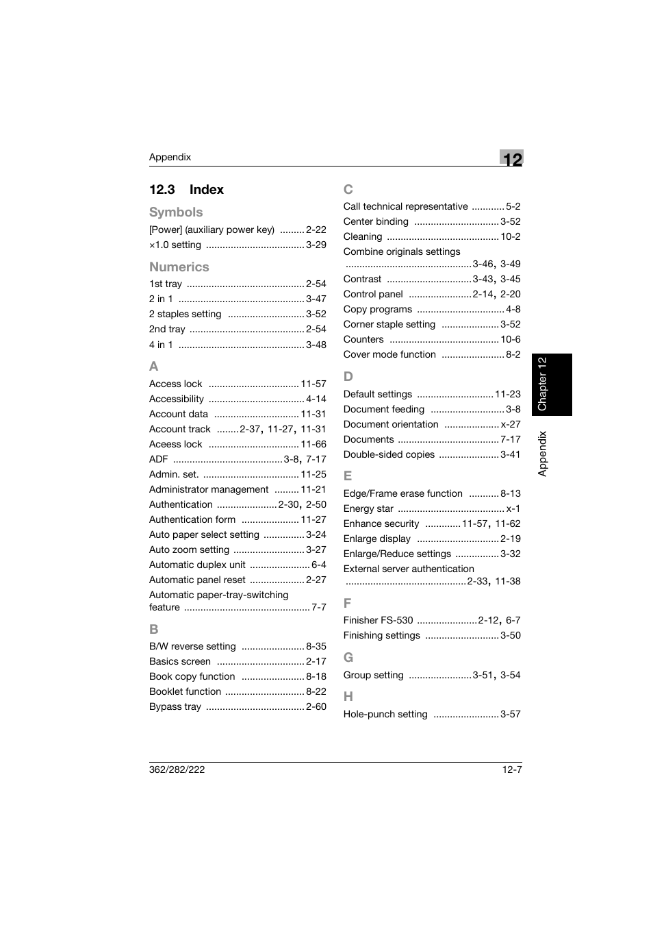 3 index, A to h, Index -7 | Konica Minolta bizhub 282 User Manual | Page 420 / 424