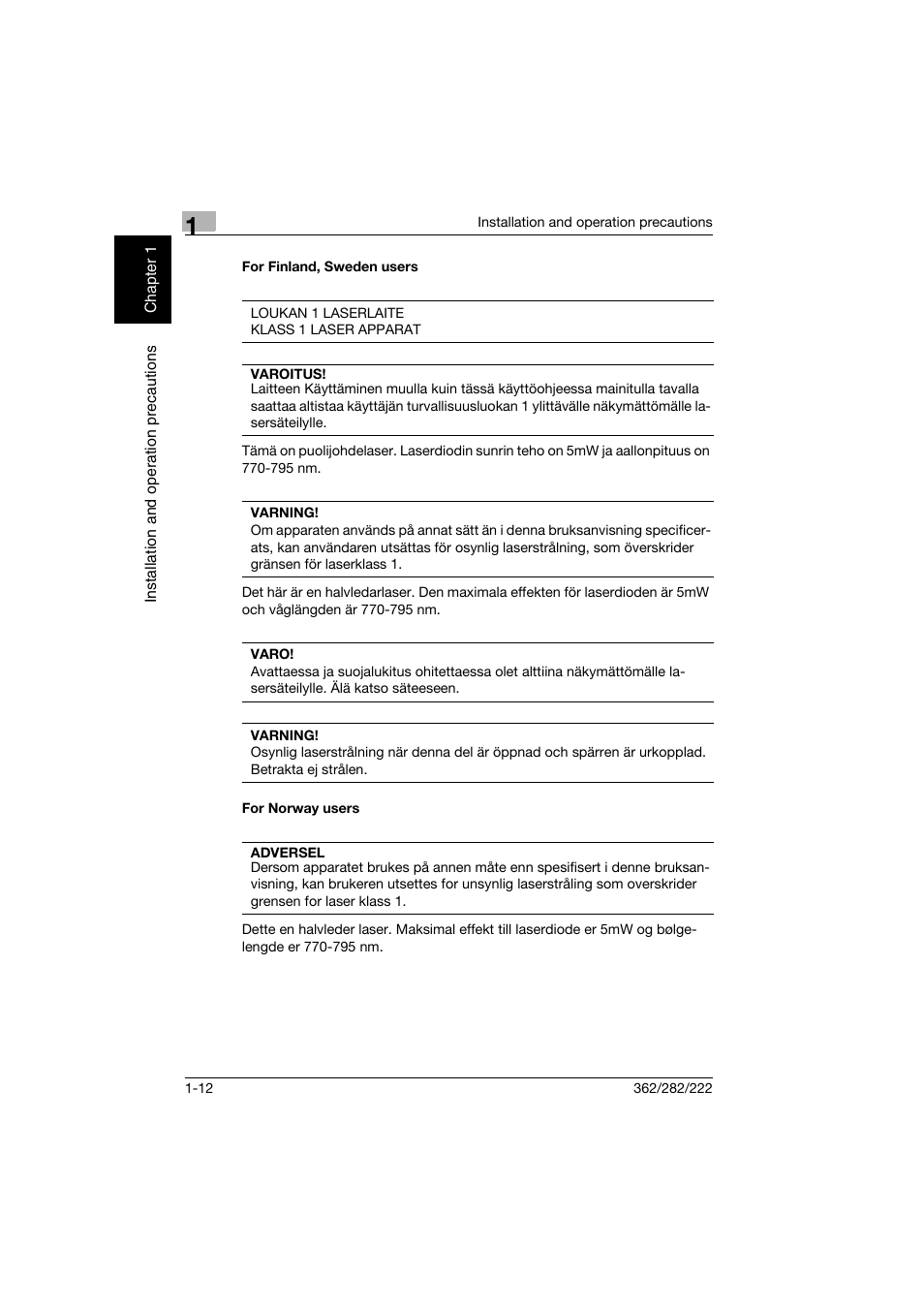 For finland, sweden users, For norway users, For finland, sweden users -12 for norway users -12 | Konica Minolta bizhub 282 User Manual | Page 43 / 424