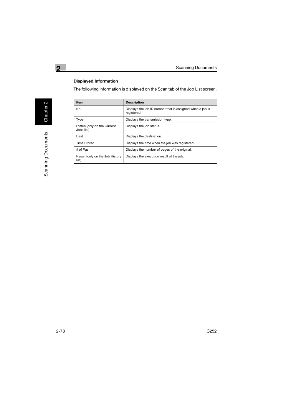 Displayed information, Displayed information -78 | Konica Minolta BIZHUB C252 User Manual | Page 111 / 396