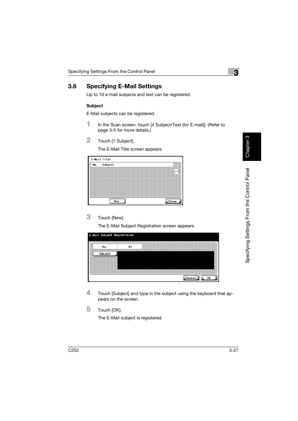 6 specifying e-mail settings, Subject, Specifying e-mail settings -27 | Subject -27 | Konica Minolta BIZHUB C252 User Manual | Page 138 / 396