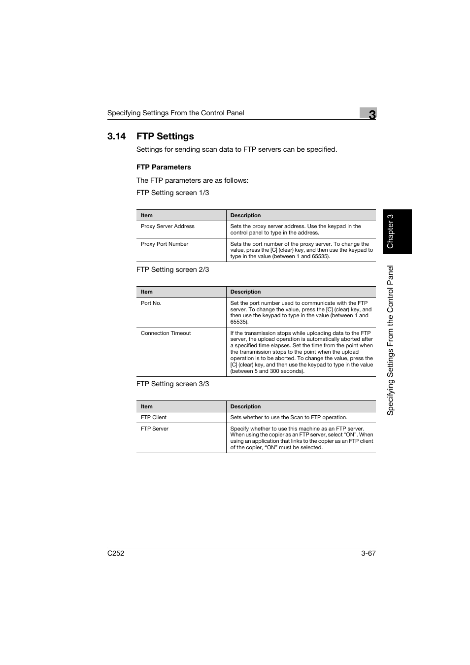 14 ftp settings, Ftp parameters, Ftp settings -67 | Ftp parameters -67 | Konica Minolta BIZHUB C252 User Manual | Page 178 / 396