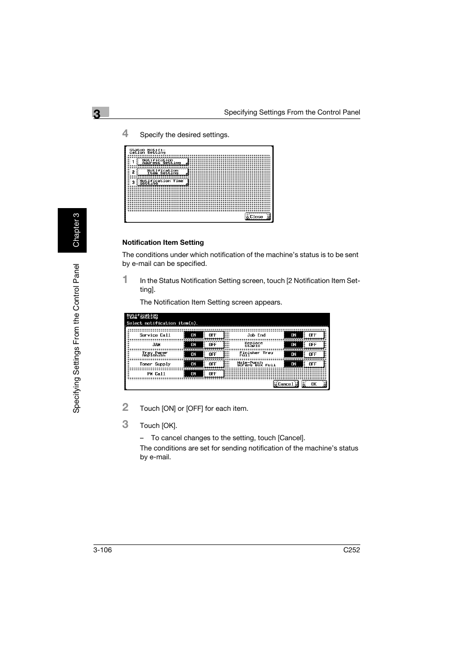 Notification item setting, Notification item setting -106 | Konica Minolta BIZHUB C252 User Manual | Page 217 / 396