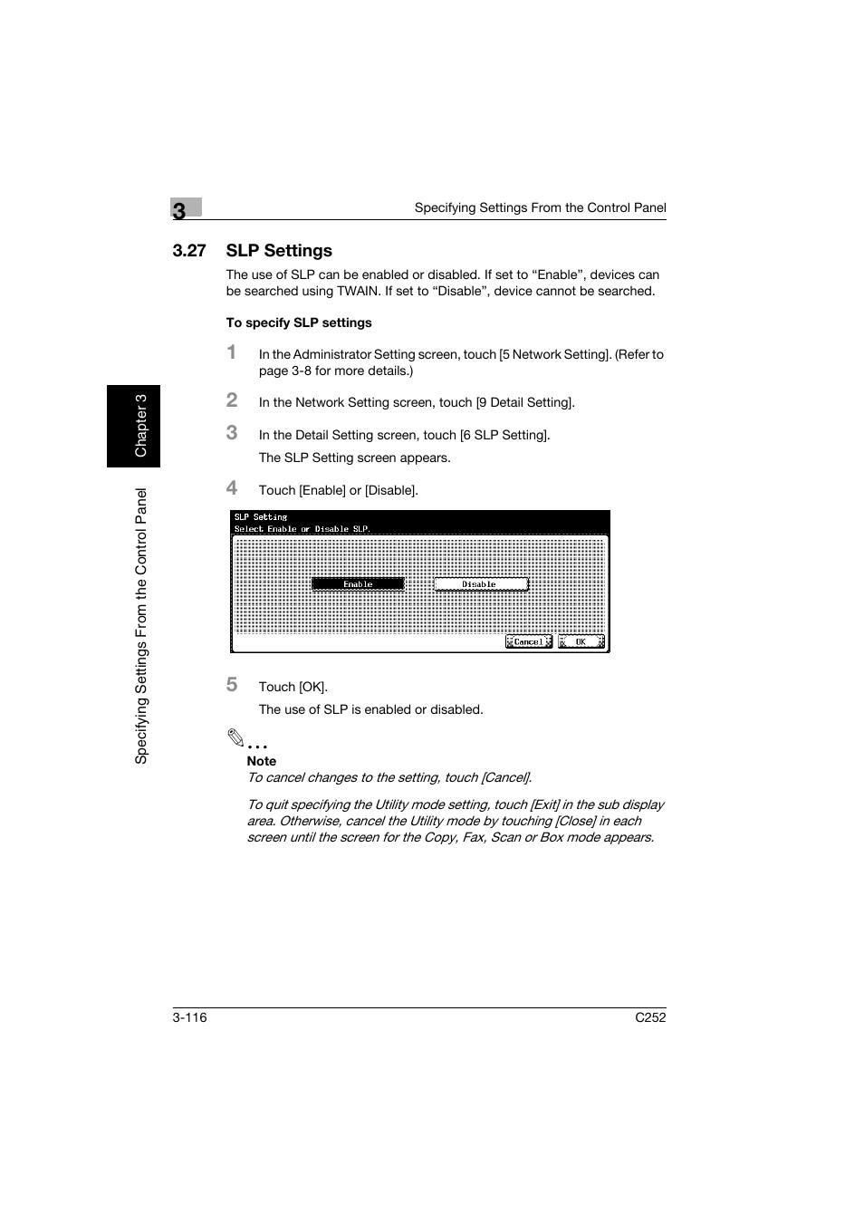 27 slp settings, To specify slp settings, Slp settings -116 | To specify slp settings -116 | Konica Minolta BIZHUB C252 User Manual | Page 227 / 396