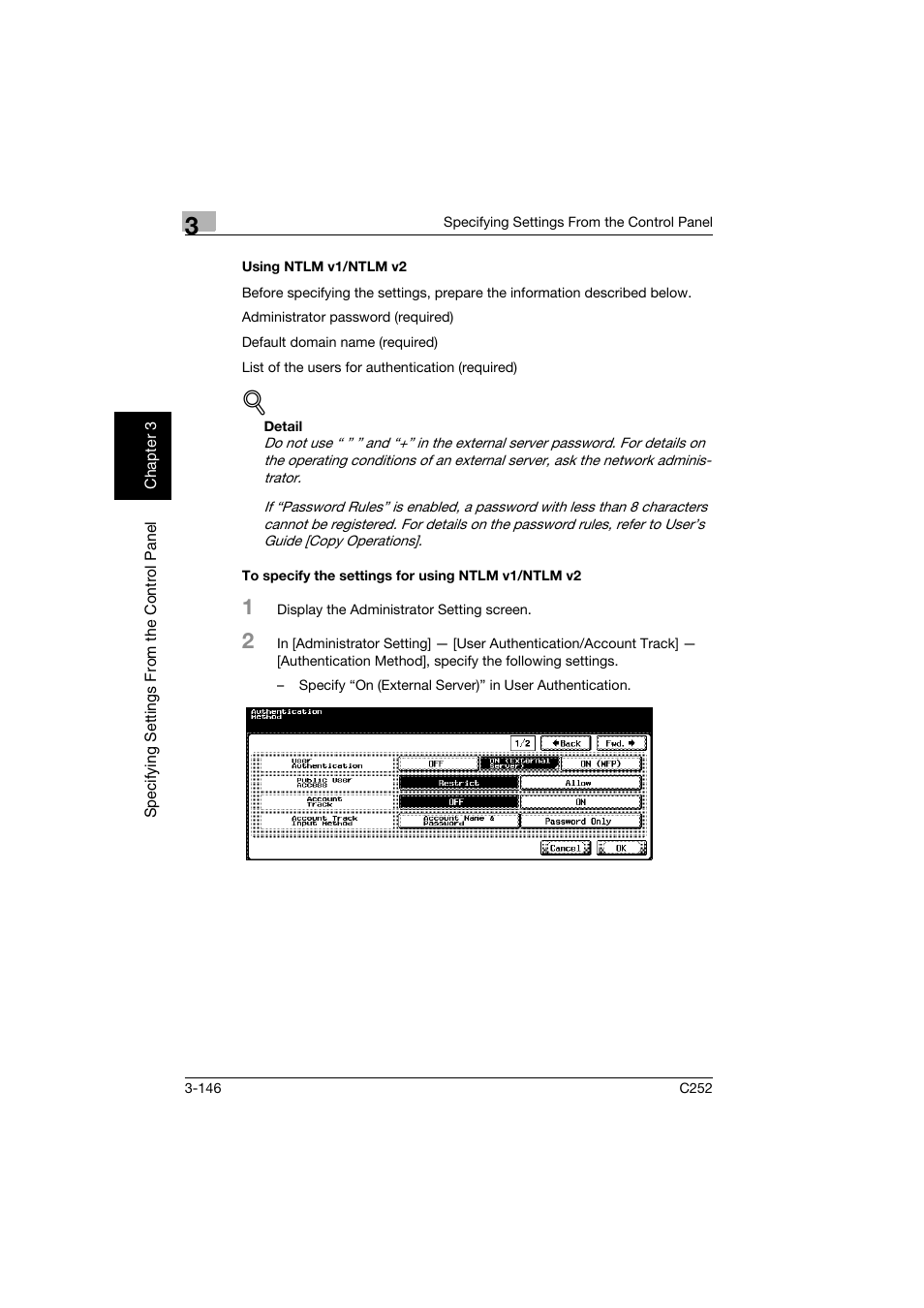 Using ntlm v1/ntlm v2, To specify the settings for using ntlm v1/ntlm v2 | Konica Minolta BIZHUB C252 User Manual | Page 257 / 396