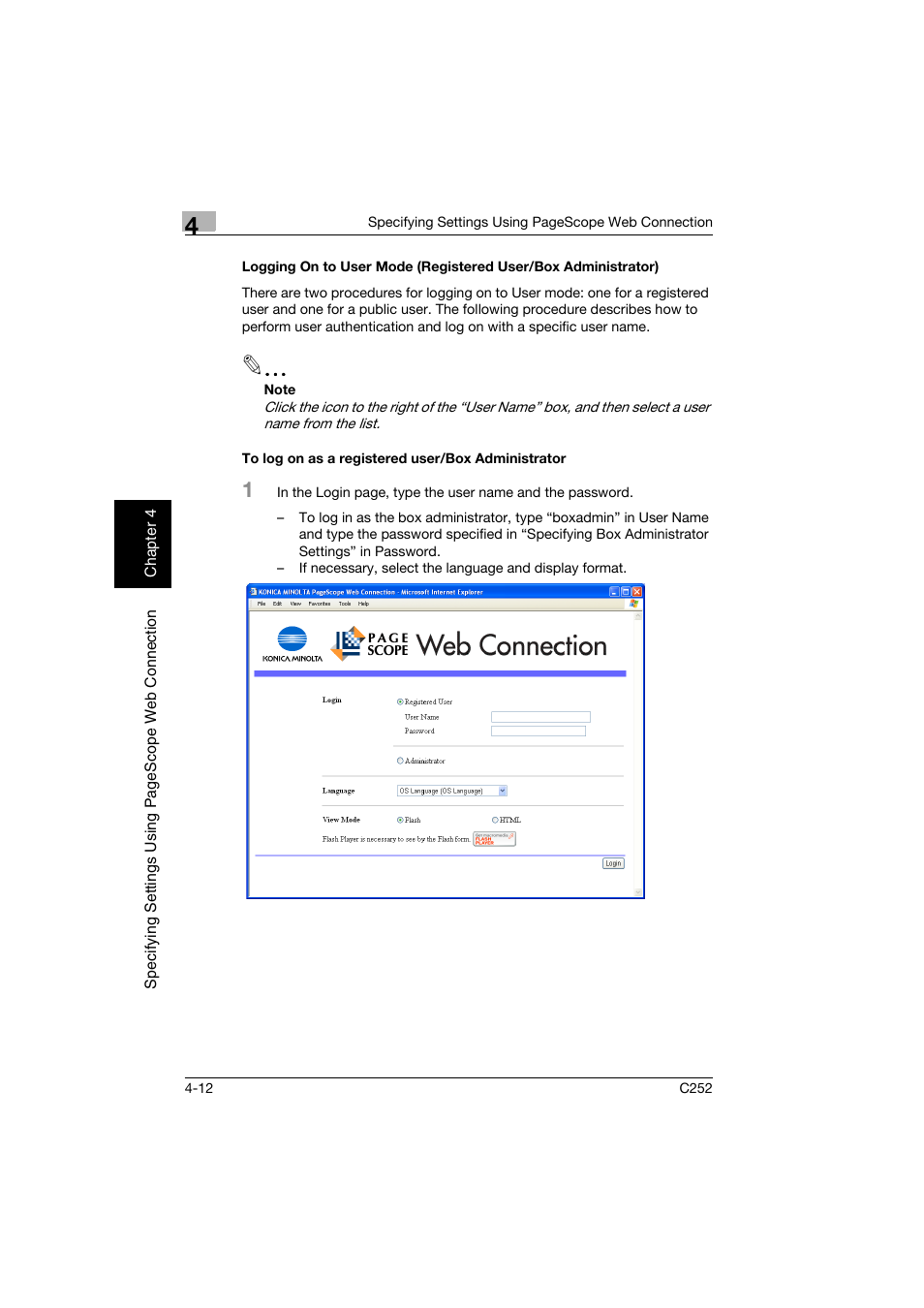 To log on as a registered user/box administrator | Konica Minolta BIZHUB C252 User Manual | Page 271 / 396