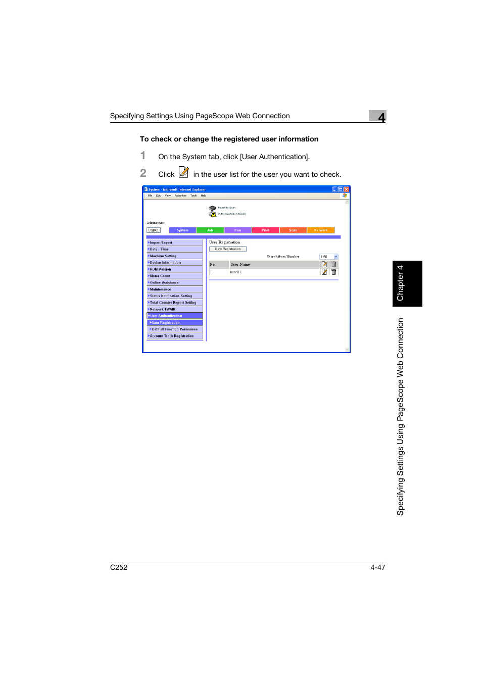 To check or change the registered user information | Konica Minolta BIZHUB C252 User Manual | Page 306 / 396