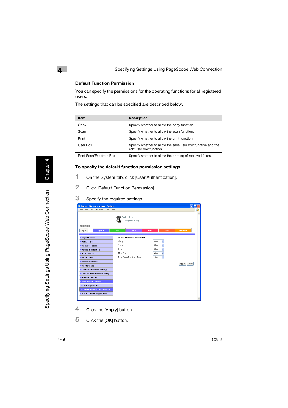 Default function permission | Konica Minolta BIZHUB C252 User Manual | Page 309 / 396