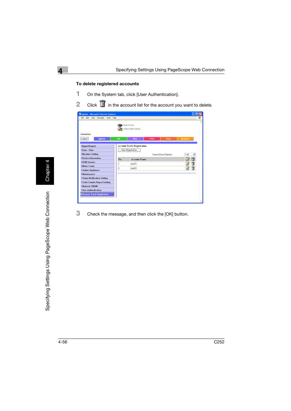 To delete registered accounts, To delete registered accounts -56 | Konica Minolta BIZHUB C252 User Manual | Page 315 / 396