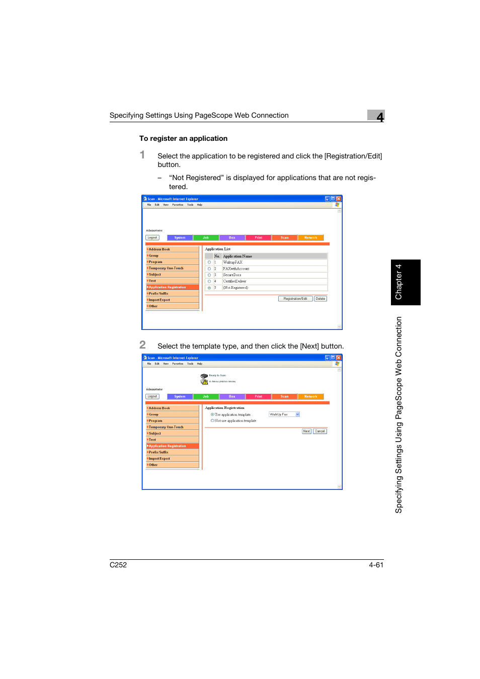 To register an application, To register an application -61 | Konica Minolta BIZHUB C252 User Manual | Page 320 / 396