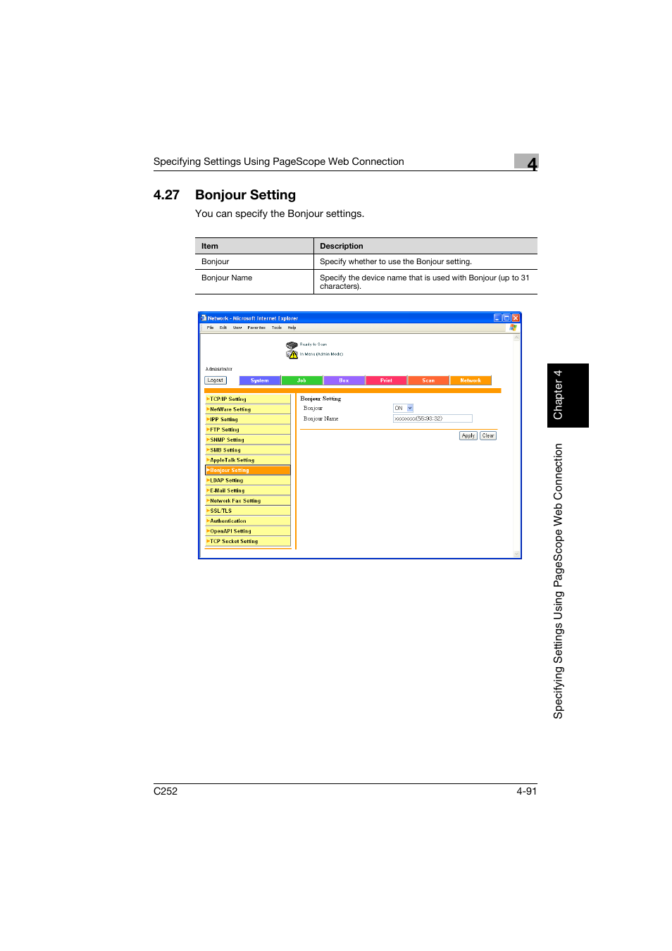 27 bonjour setting, Bonjour setting -91 | Konica Minolta BIZHUB C252 User Manual | Page 350 / 396