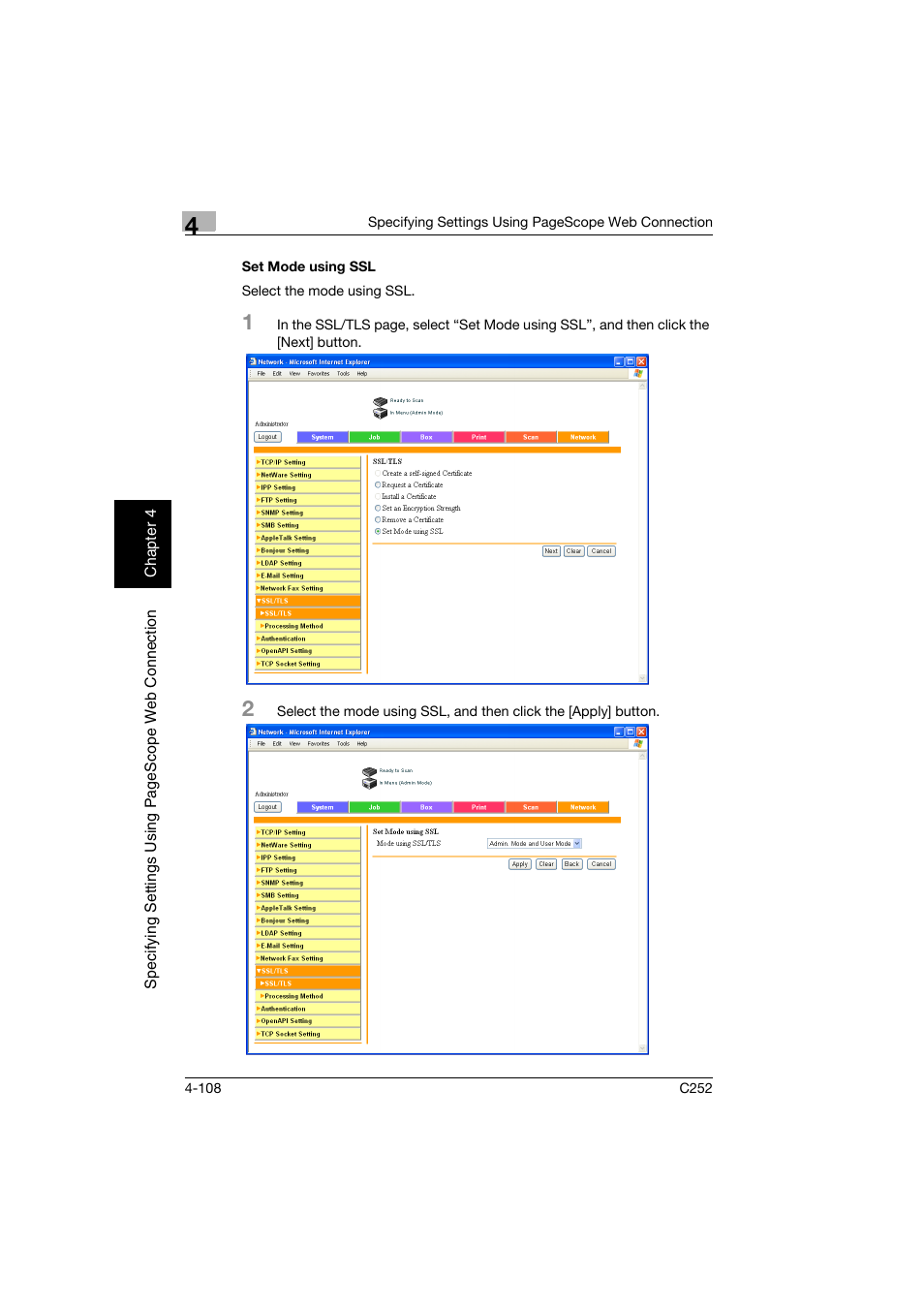 Set mode using ssl, Set mode using ssl -108 | Konica Minolta BIZHUB C252 User Manual | Page 367 / 396