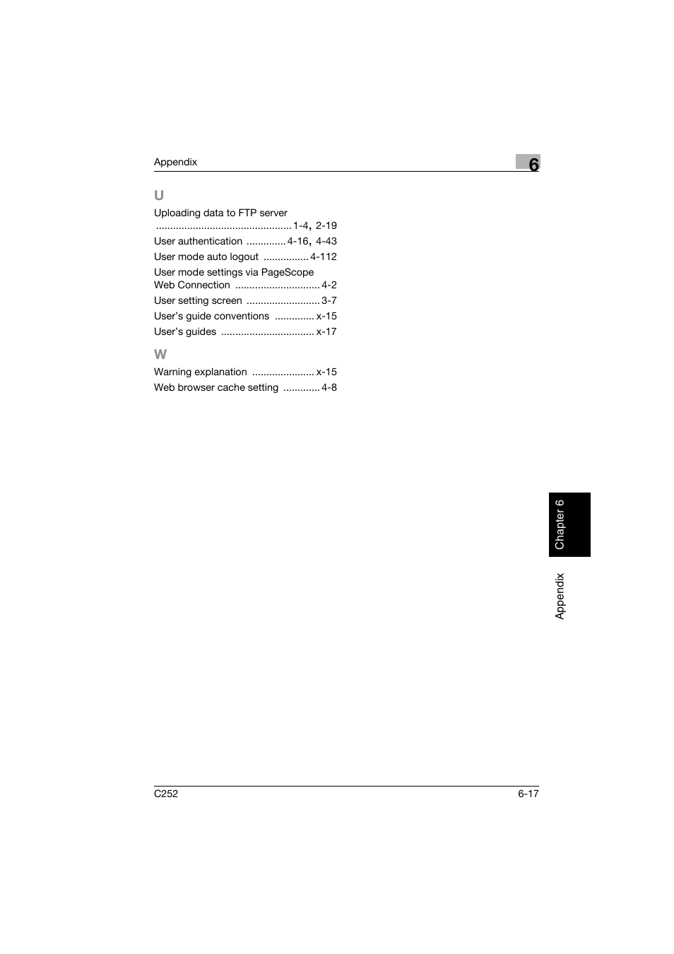 U to w | Konica Minolta BIZHUB C252 User Manual | Page 394 / 396