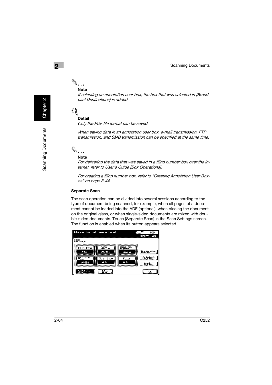 Separate scan, Separate scan -64 | Konica Minolta BIZHUB C252 User Manual | Page 97 / 396