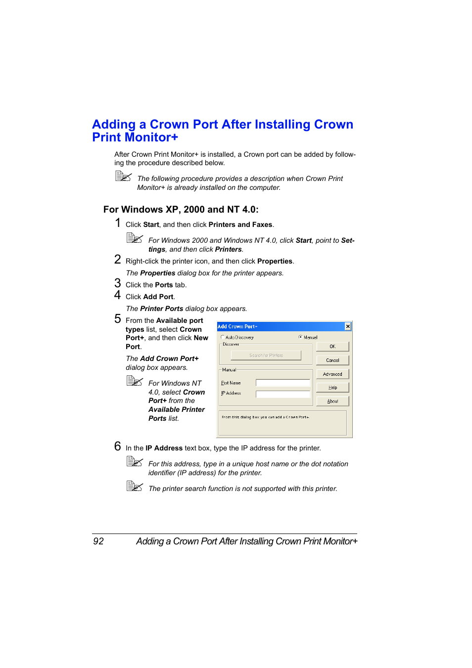 For windows xp, 2000 and nt 4.0, For windows xp, 2000 and nt 4.0: 92 | Konica Minolta Magicolor 2550DN User Manual | Page 108 / 210