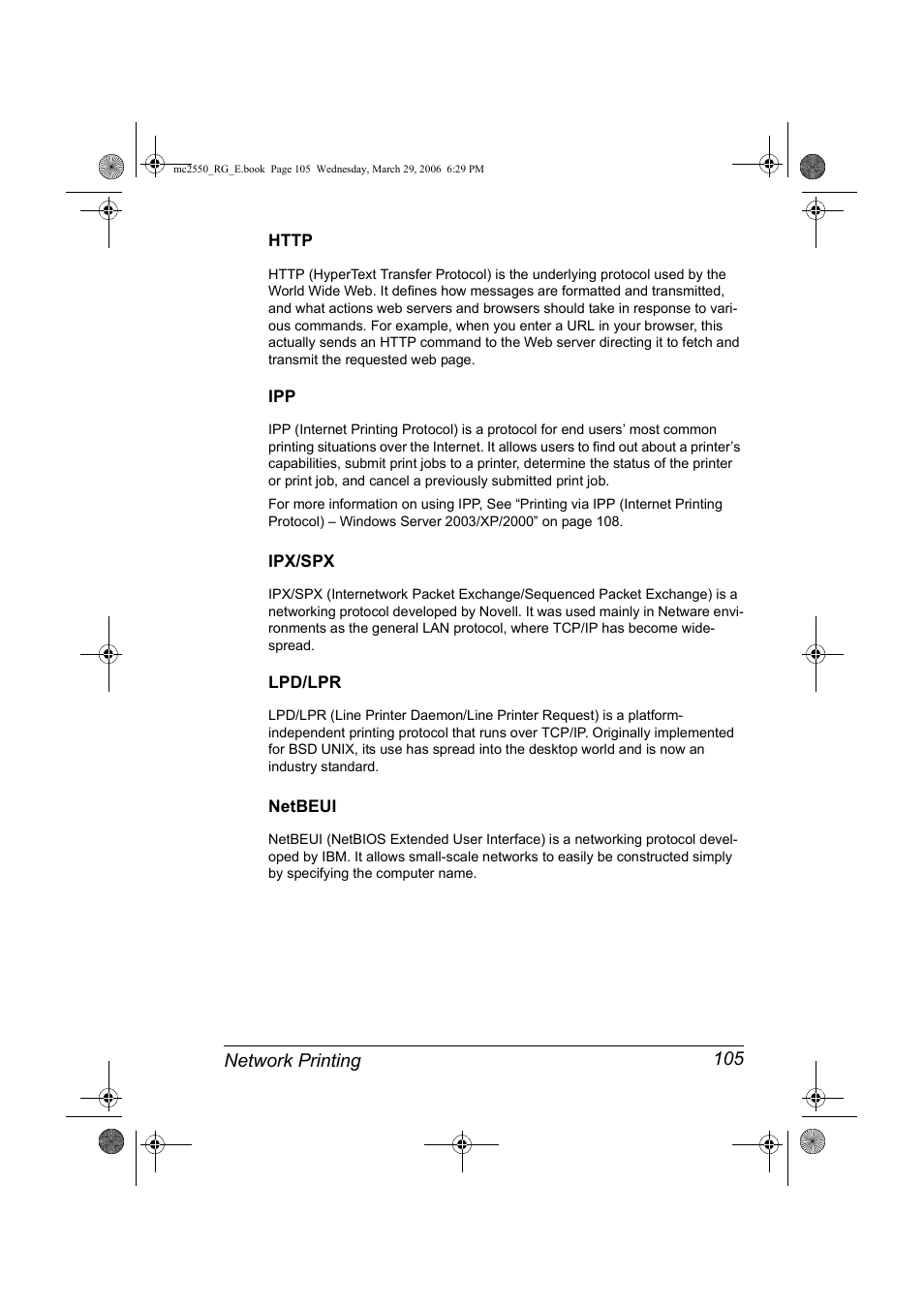 Http, Ipx/spx, Lpd/lpr | Netbeui | Konica Minolta Magicolor 2550DN User Manual | Page 121 / 210