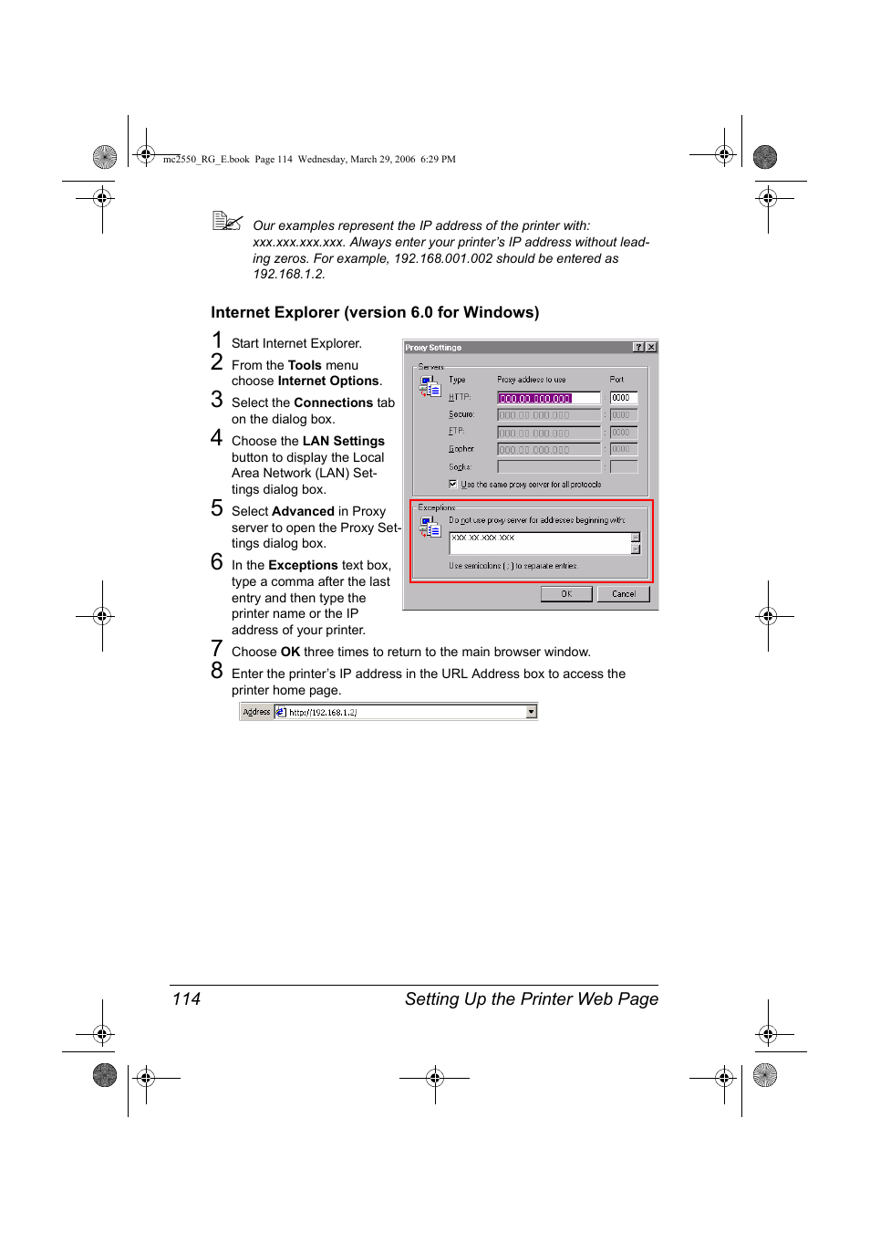 Internet explorer (version 6.0 for windows), Internet explorer (version 6.0 for windows) 114 | Konica Minolta Magicolor 2550DN User Manual | Page 130 / 210