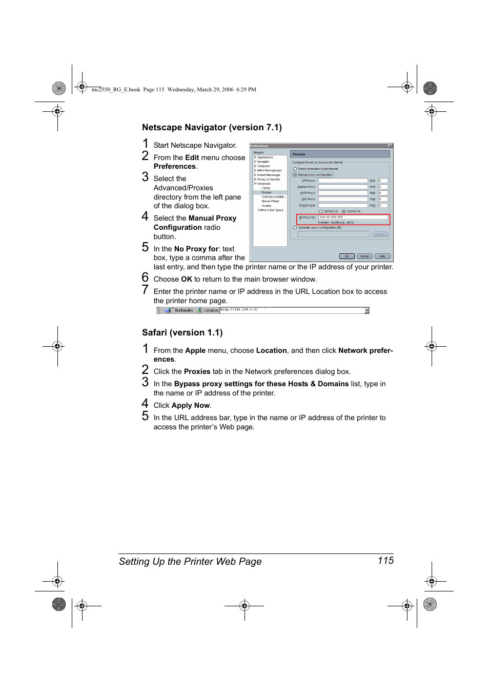 Netscape navigator (version 7.1), Safari (version 1.1) | Konica Minolta Magicolor 2550DN User Manual | Page 131 / 210