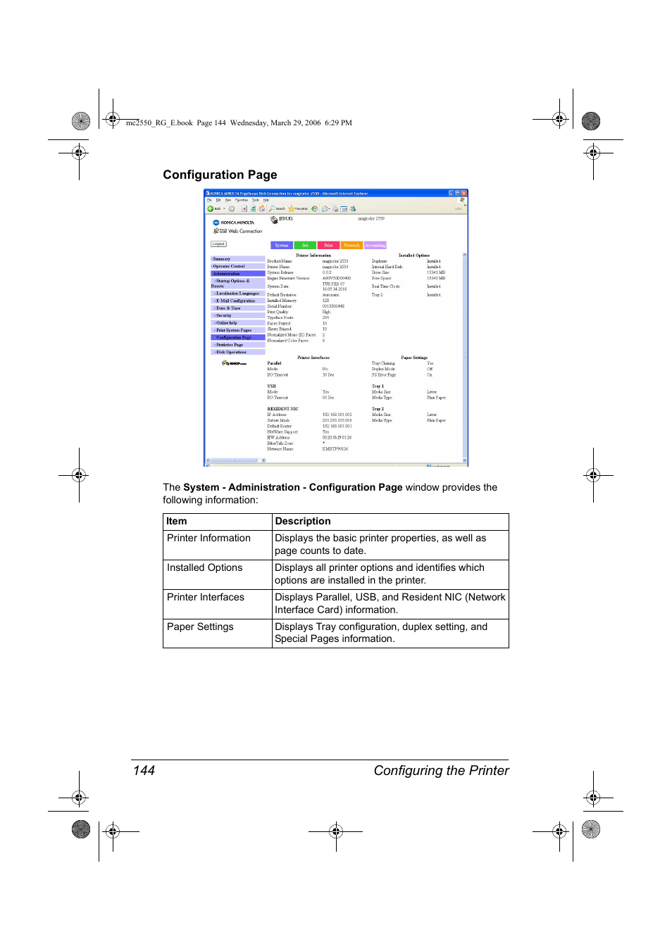Configuring the printer 144 | Konica Minolta Magicolor 2550DN User Manual | Page 160 / 210