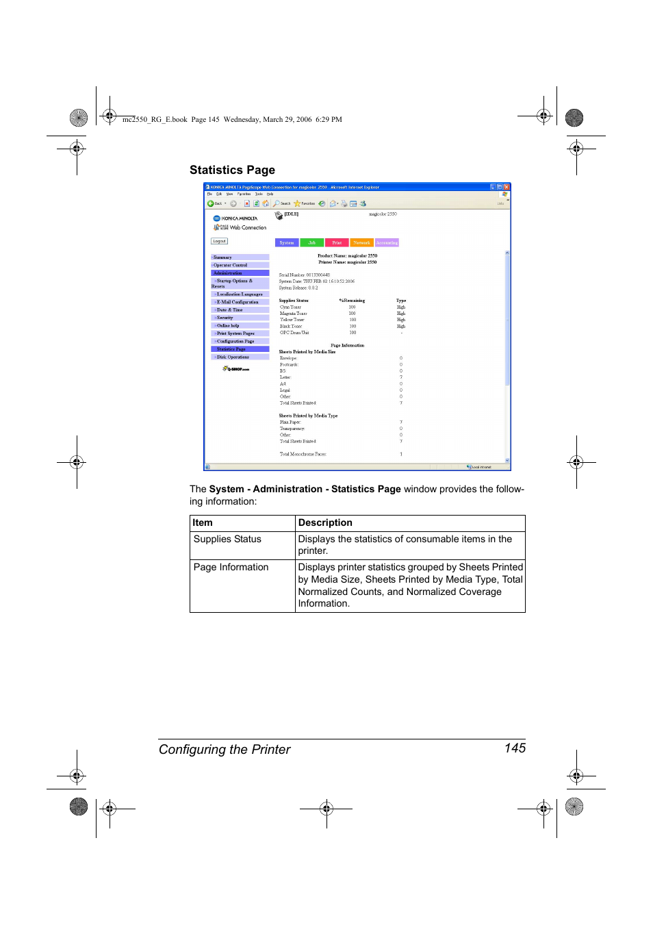 Configuring the printer 145 | Konica Minolta Magicolor 2550DN User Manual | Page 161 / 210