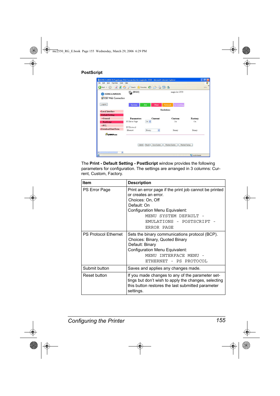 Configuring the printer 155 | Konica Minolta Magicolor 2550DN User Manual | Page 171 / 210