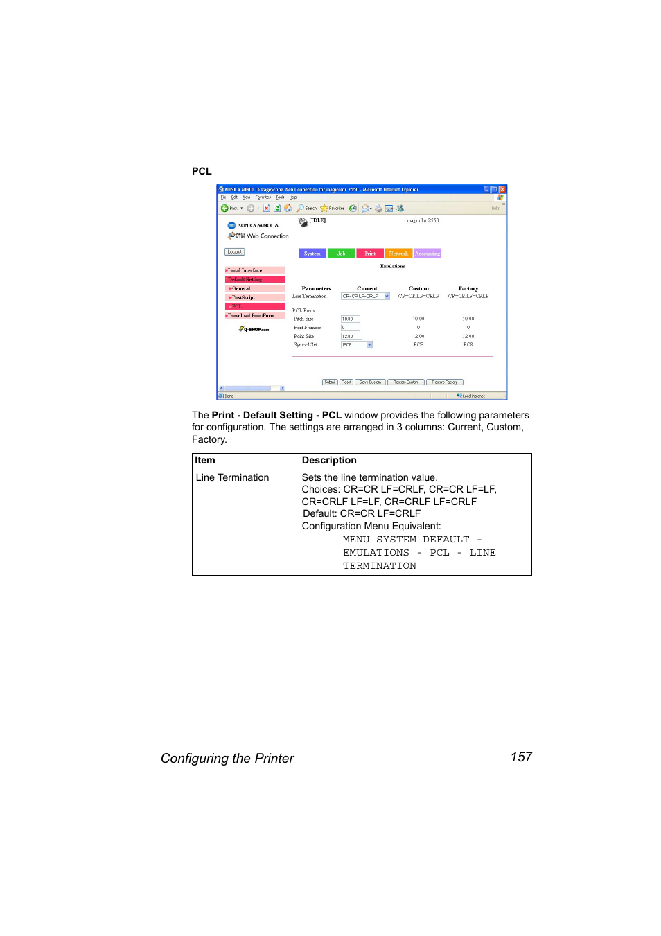 Configuring the printer 157 | Konica Minolta Magicolor 2550DN User Manual | Page 173 / 210