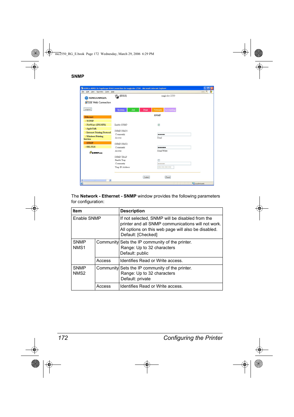 Configuring the printer 172 | Konica Minolta Magicolor 2550DN User Manual | Page 188 / 210