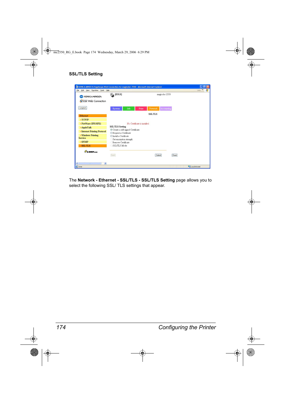 Configuring the printer 174 | Konica Minolta Magicolor 2550DN User Manual | Page 190 / 210