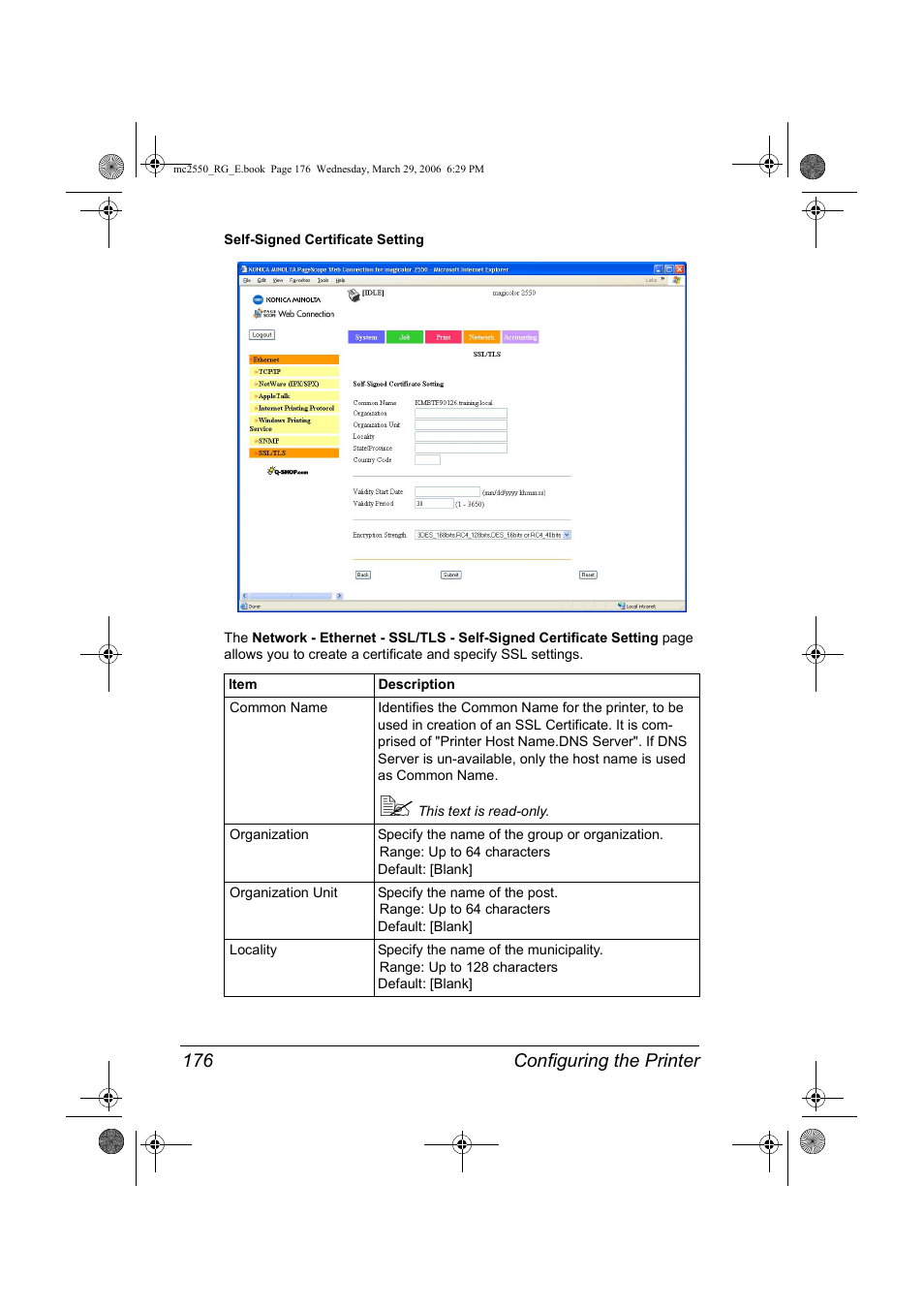 Configuring the printer 176 | Konica Minolta Magicolor 2550DN User Manual | Page 192 / 210