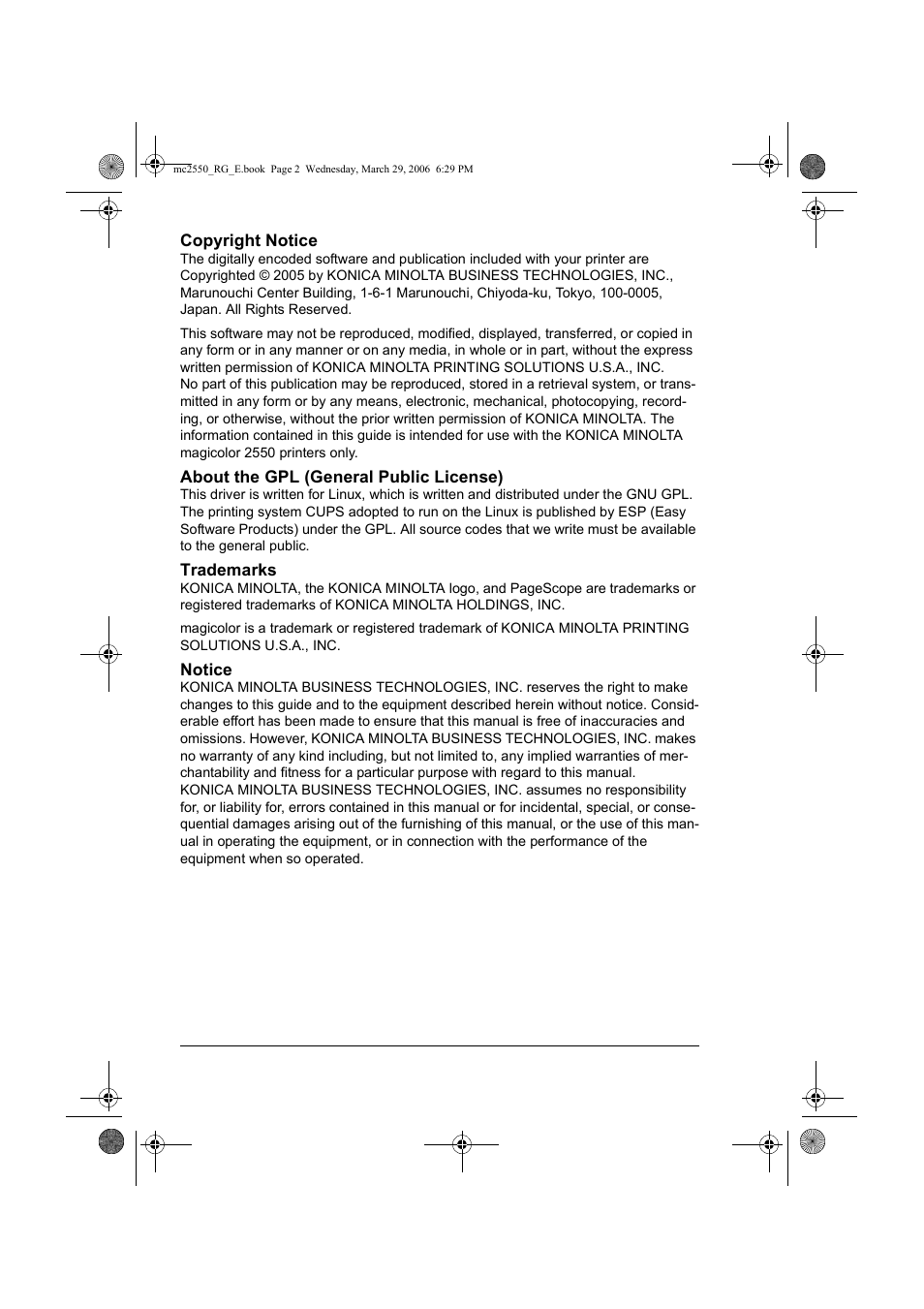 Konica Minolta Magicolor 2550DN User Manual | Page 2 / 210