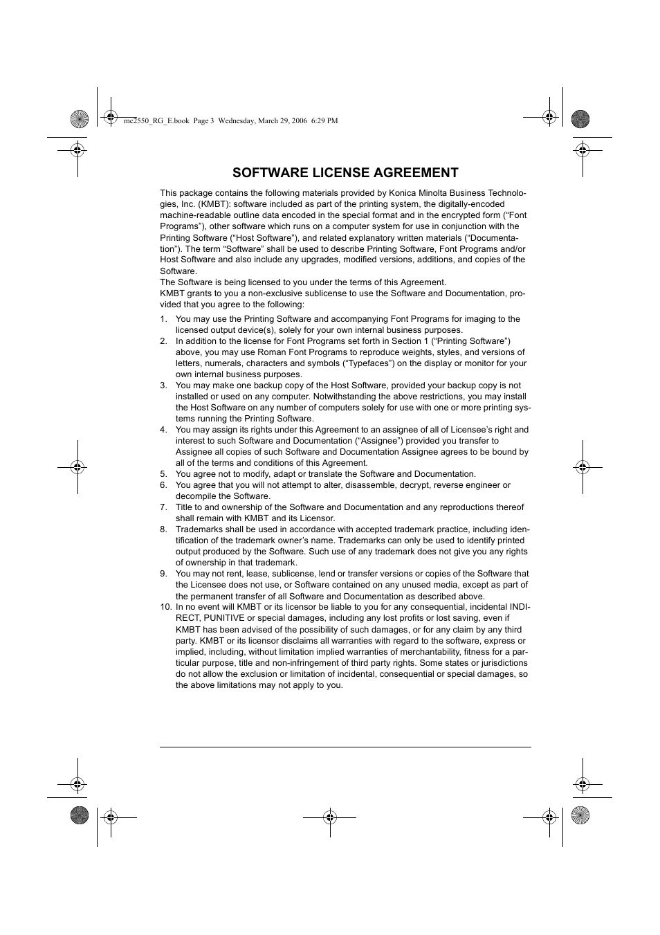 Software license agreement | Konica Minolta Magicolor 2550DN User Manual | Page 3 / 210