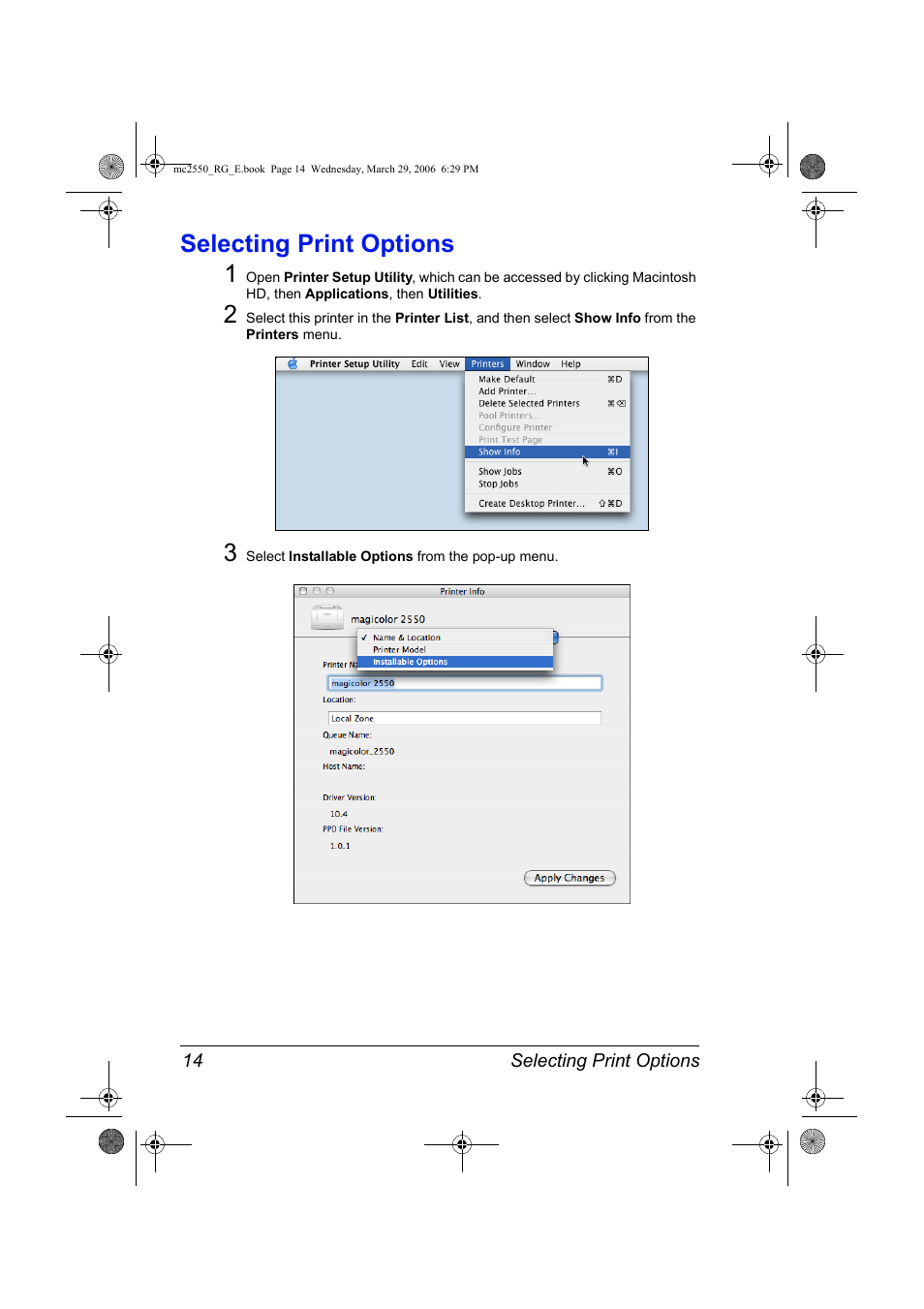 Selecting print options, Selecting print options 14, Selecting print options 1 | Konica Minolta Magicolor 2550DN User Manual | Page 30 / 210