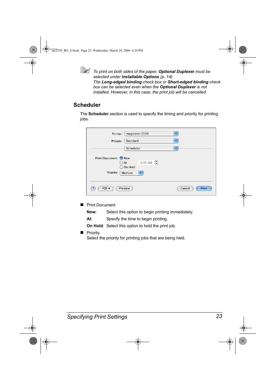 Scheduler, Scheduler 23 | Konica Minolta Magicolor 2550DN User Manual | Page 39 / 210