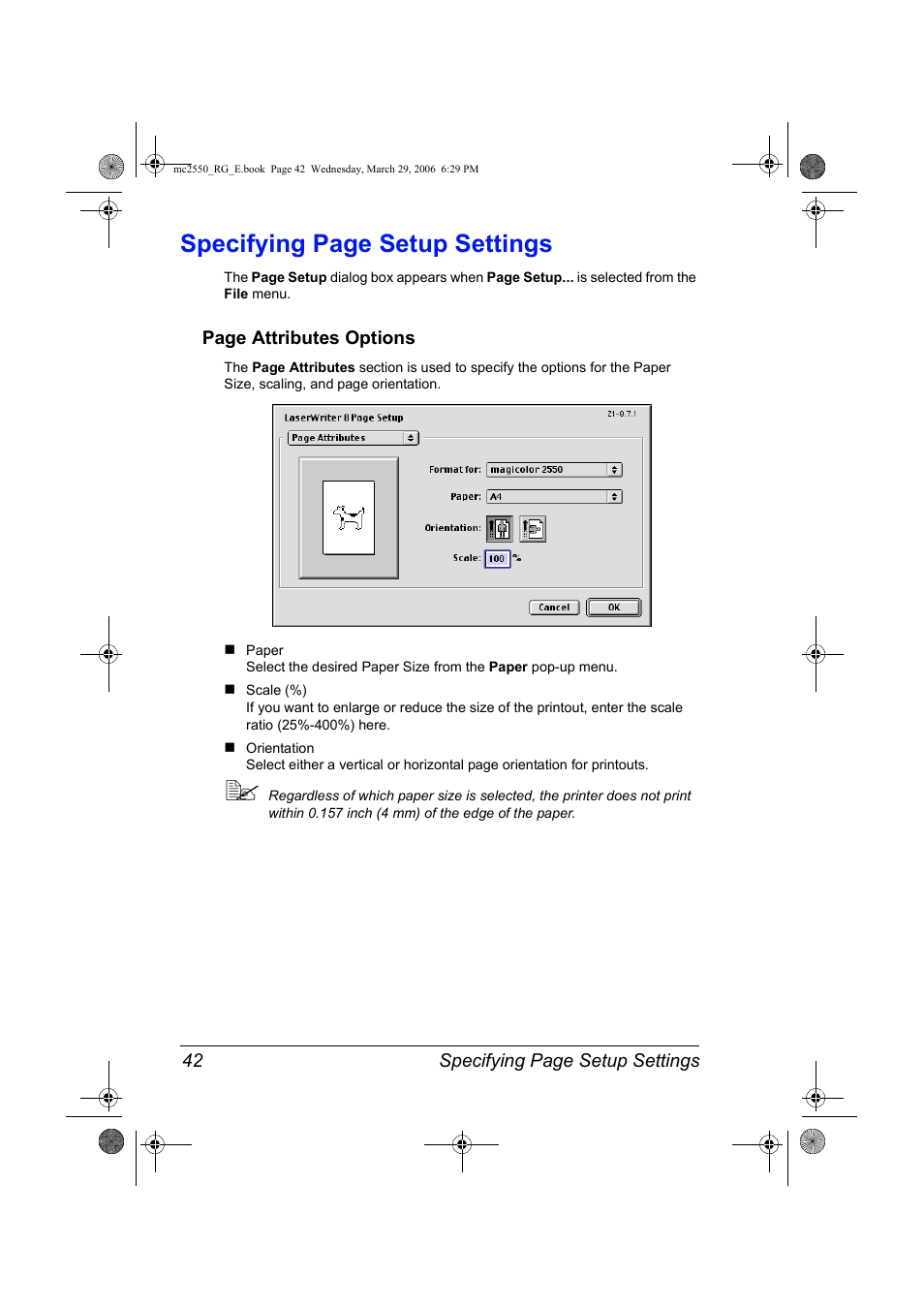 Specifying page setup settings | Konica Minolta Magicolor 2550DN User Manual | Page 58 / 210