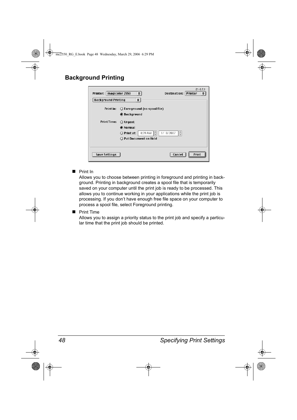 Background printing, Background printing 48 | Konica Minolta Magicolor 2550DN User Manual | Page 64 / 210