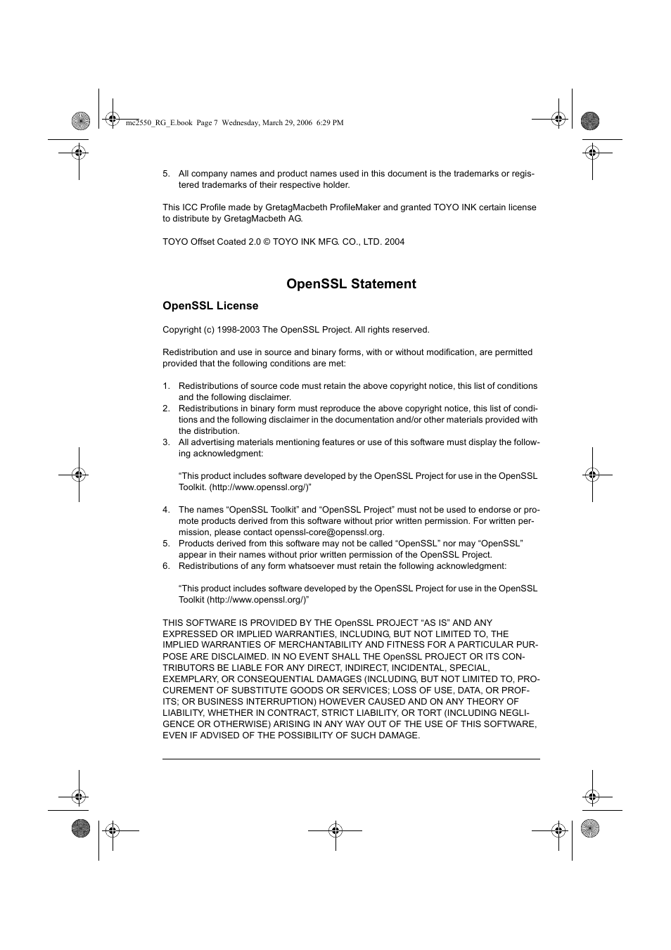 Openssl statement | Konica Minolta Magicolor 2550DN User Manual | Page 7 / 210