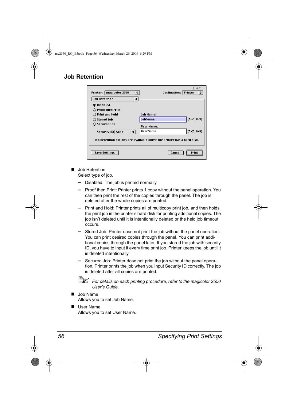 Job retention, Job retention 56 | Konica Minolta Magicolor 2550DN User Manual | Page 72 / 210