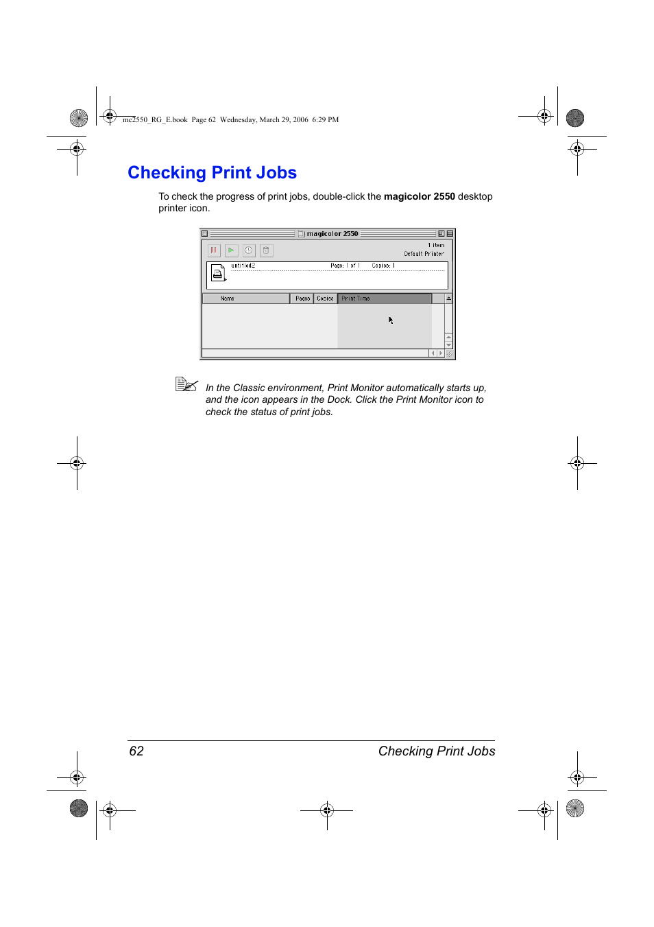 Checking print jobs, Checking print jobs 62 | Konica Minolta Magicolor 2550DN User Manual | Page 78 / 210