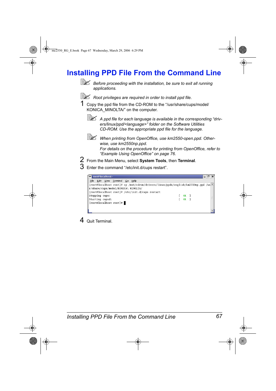 Installing ppd file from the command line, Installing ppd file from the command line 67 | Konica Minolta Magicolor 2550DN User Manual | Page 83 / 210